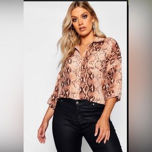 BOOHOO- Animal Print Oversized Button Down Blouse Sz 20